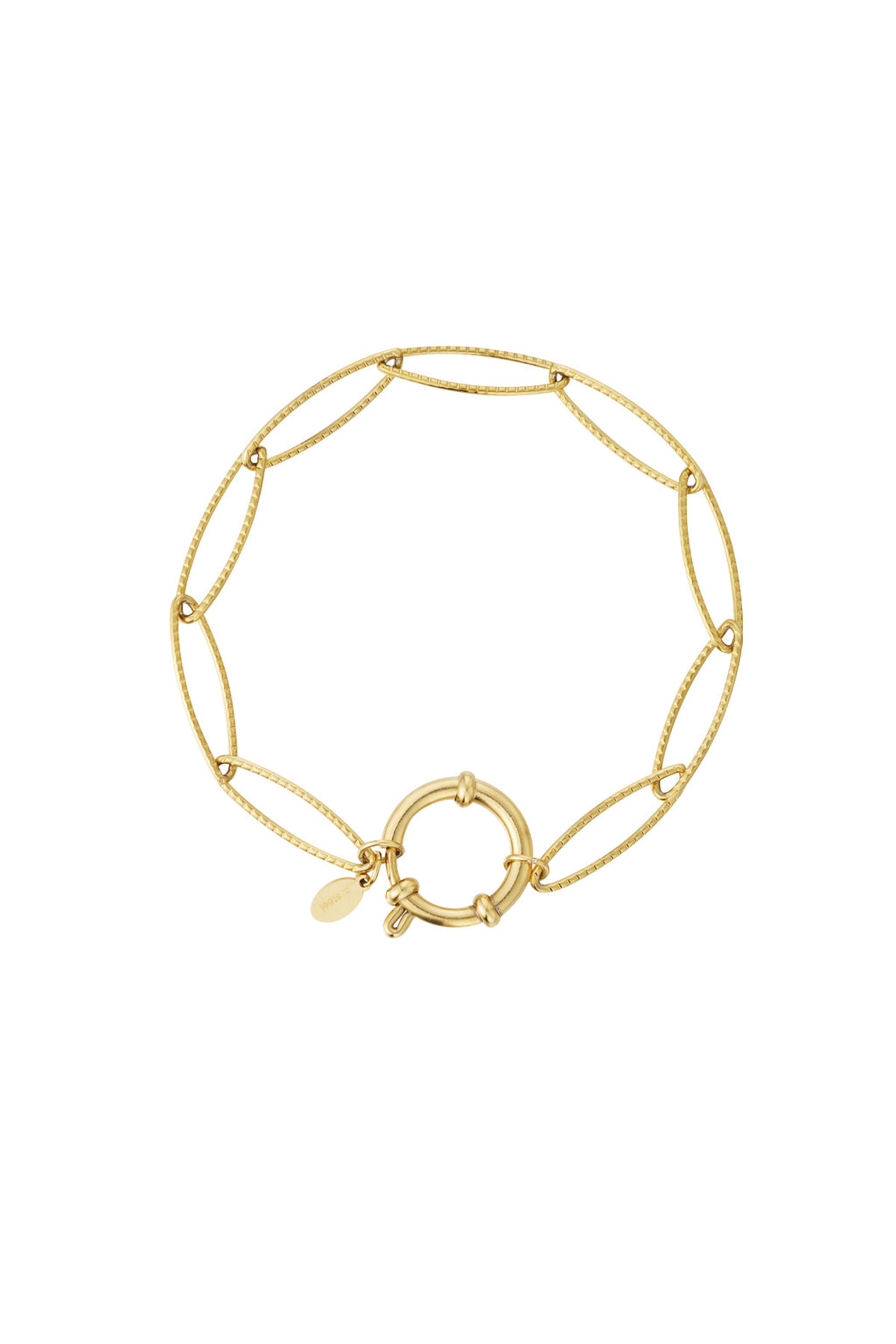 Goudkleurige armband met ovale schakels en cirkel sluiting van roestvrij staal