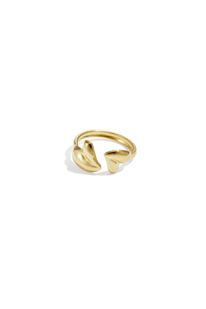 Gouden verstelbare ring met twee hartvormige uiteinden