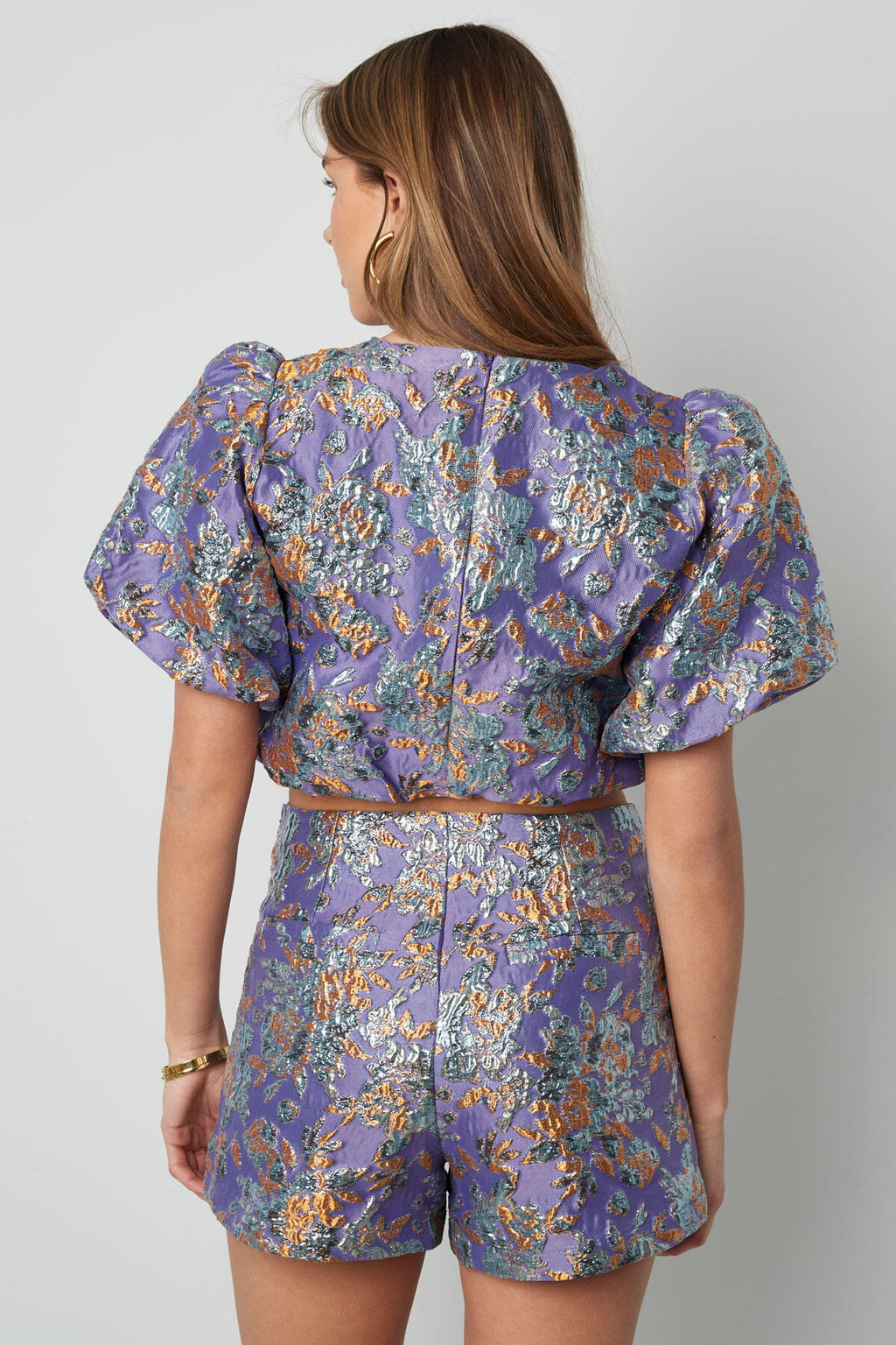 Polyester Women's Short Sleeve Top Puff Sleeve Floral Print
