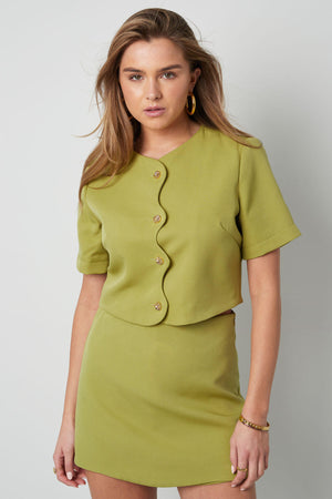 Polyester Women's Short Sleeve Top Cropped Style Buttoned Front