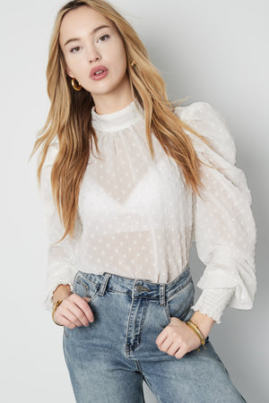 Polyester Women's Long Sleeve Top Puff Sleeve High Neck