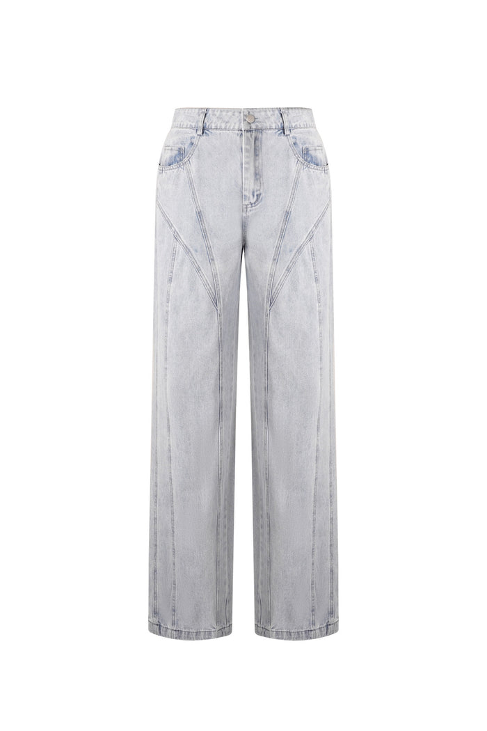 Lichtblauwe straight leg jeans van katoen met vintage wassing