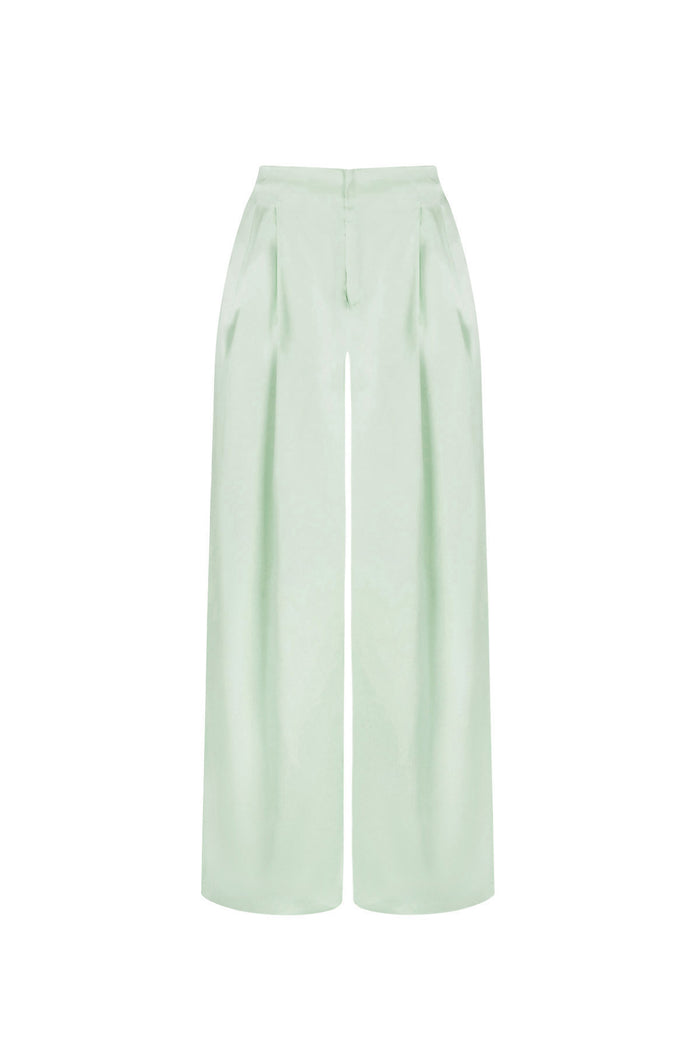 Mintgroene geweven polyester pantalon met rechte pijpen