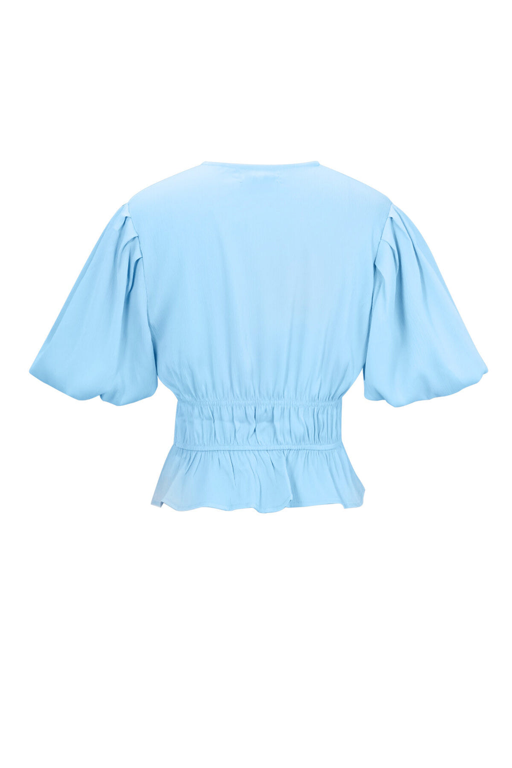 Polyester Women's Short Sleeve Top Puff Sleeve Tie Waist