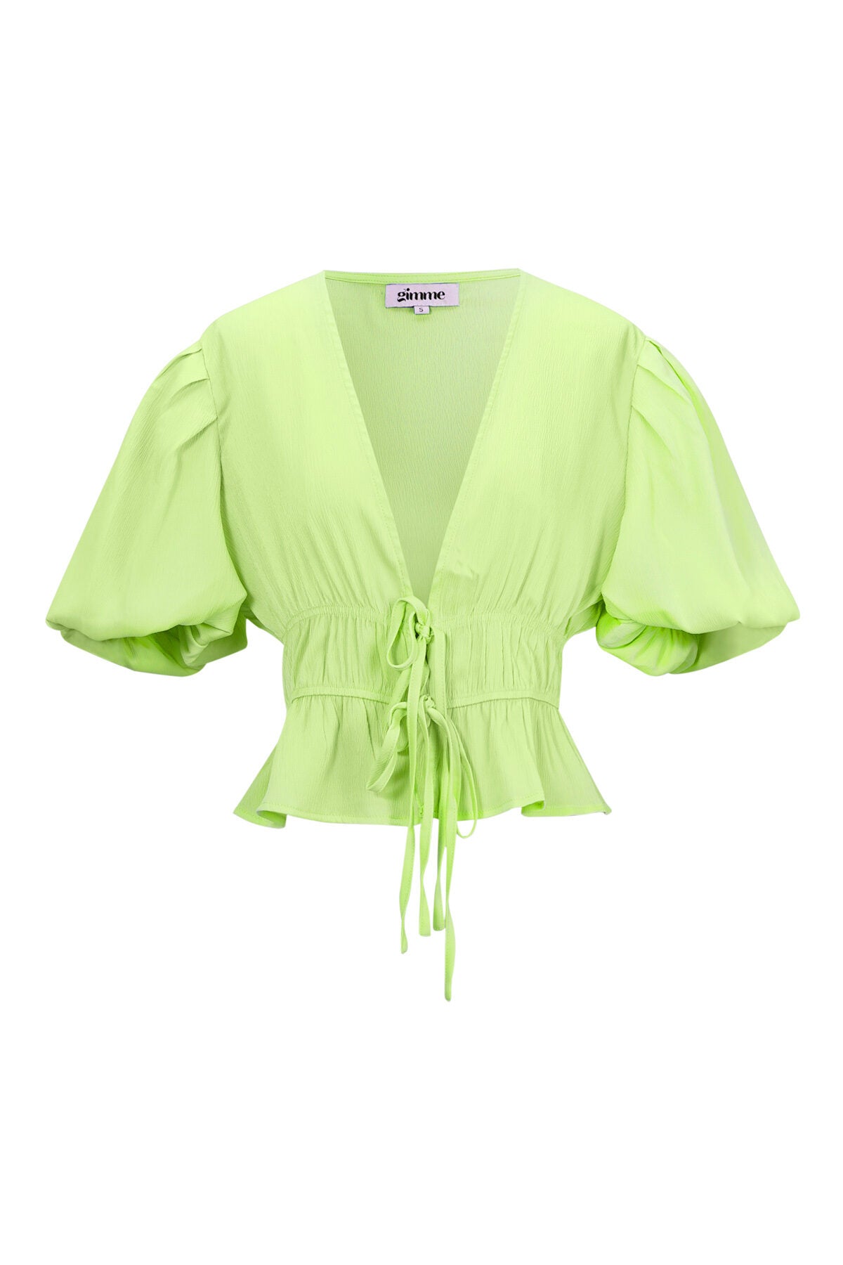 Polyester Women's Short Sleeve Top Puff Sleeve Tie Waist