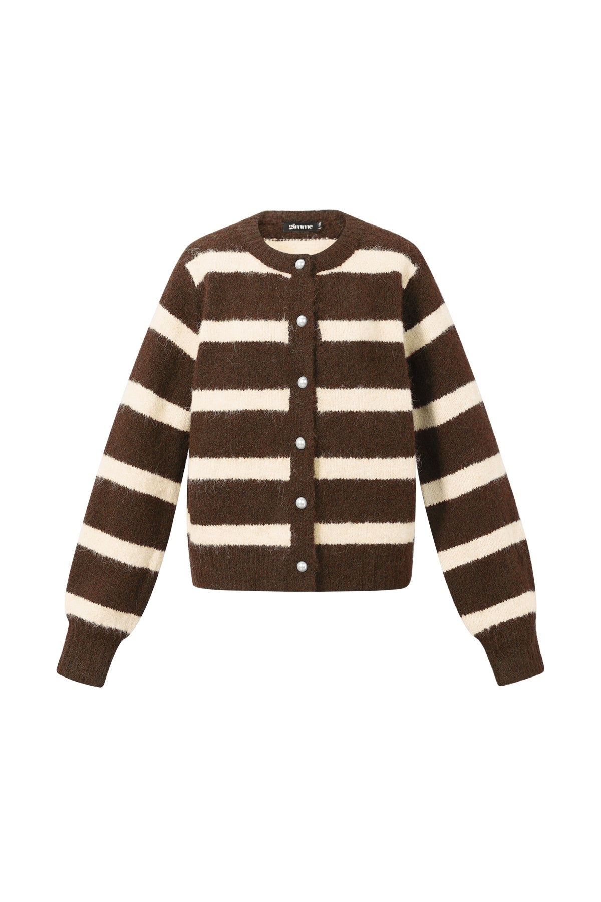 Gestreept cardigan vest in bruin en wit polyester met horizontale strepen