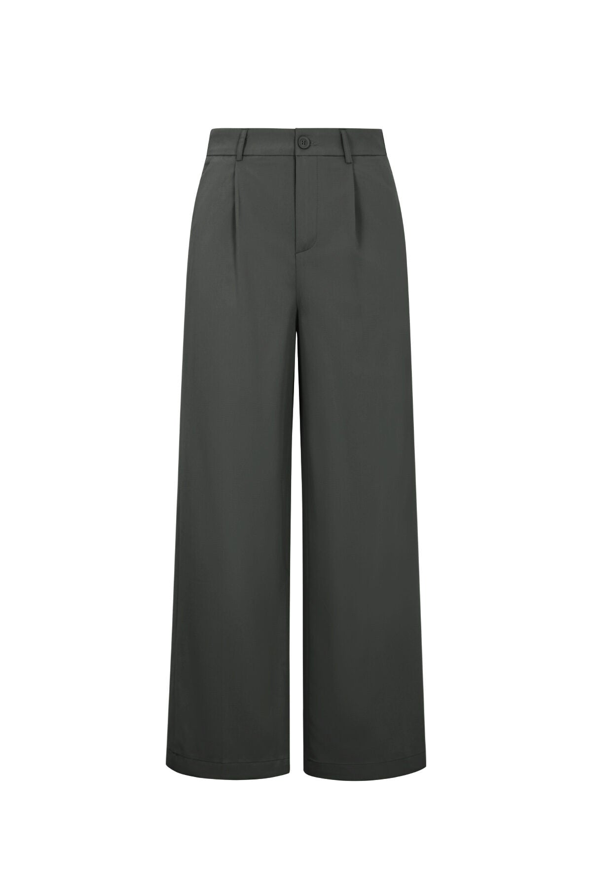 Donkergroene rechte broek met high waist en geperste plooi