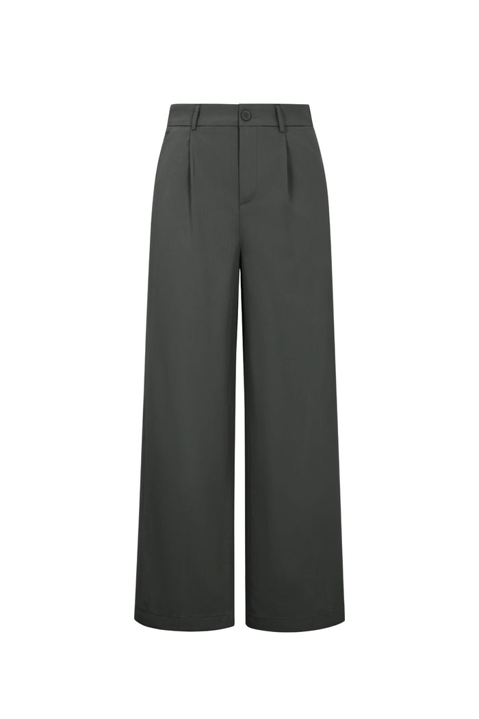 Donkergroene rechte broek met high waist en geperste plooi