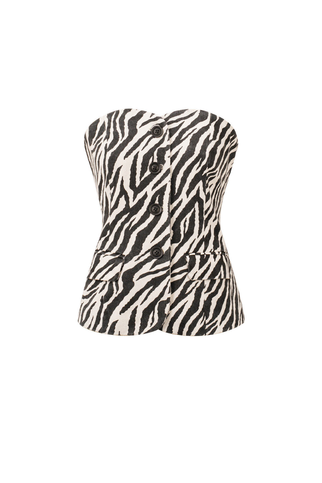 zwart-wit zebra print topje van katoen zonder mouwen met knoopsluiting