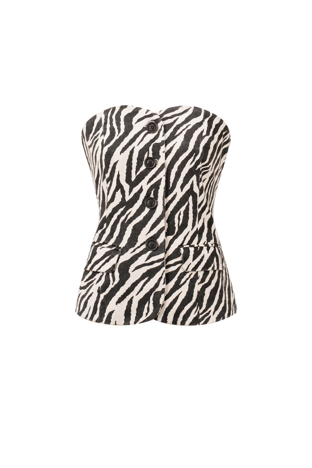 zwart-wit zebra print topje van katoen zonder mouwen met knoopsluiting
