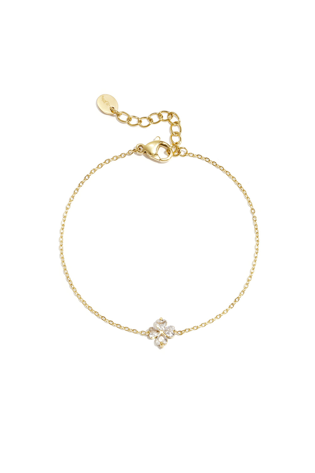 Gouden schakel armband met klaver charm bezet met zirkonia