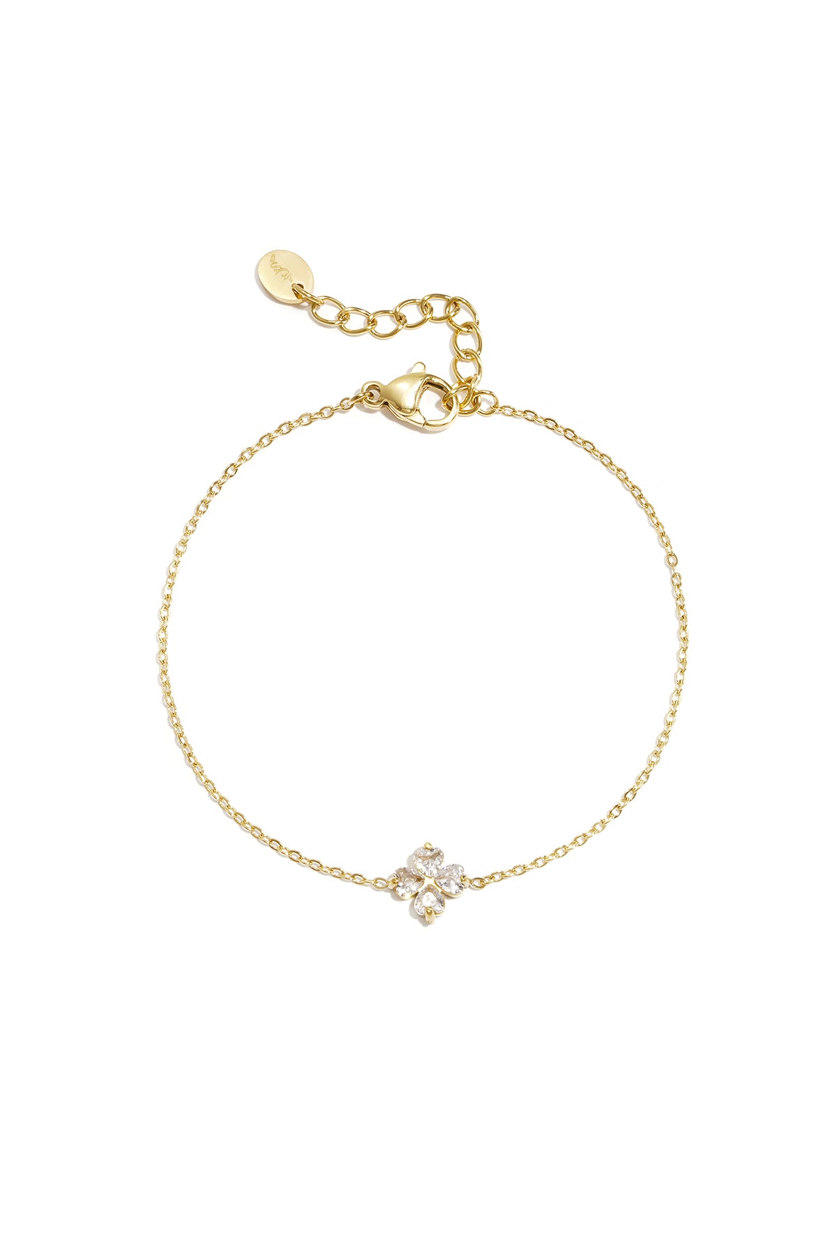 Gouden schakel armband met klaver charm bezet met zirkonia