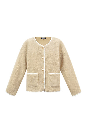 Beige bouclé colbert jacket met ronde halslijn en contrasterende details