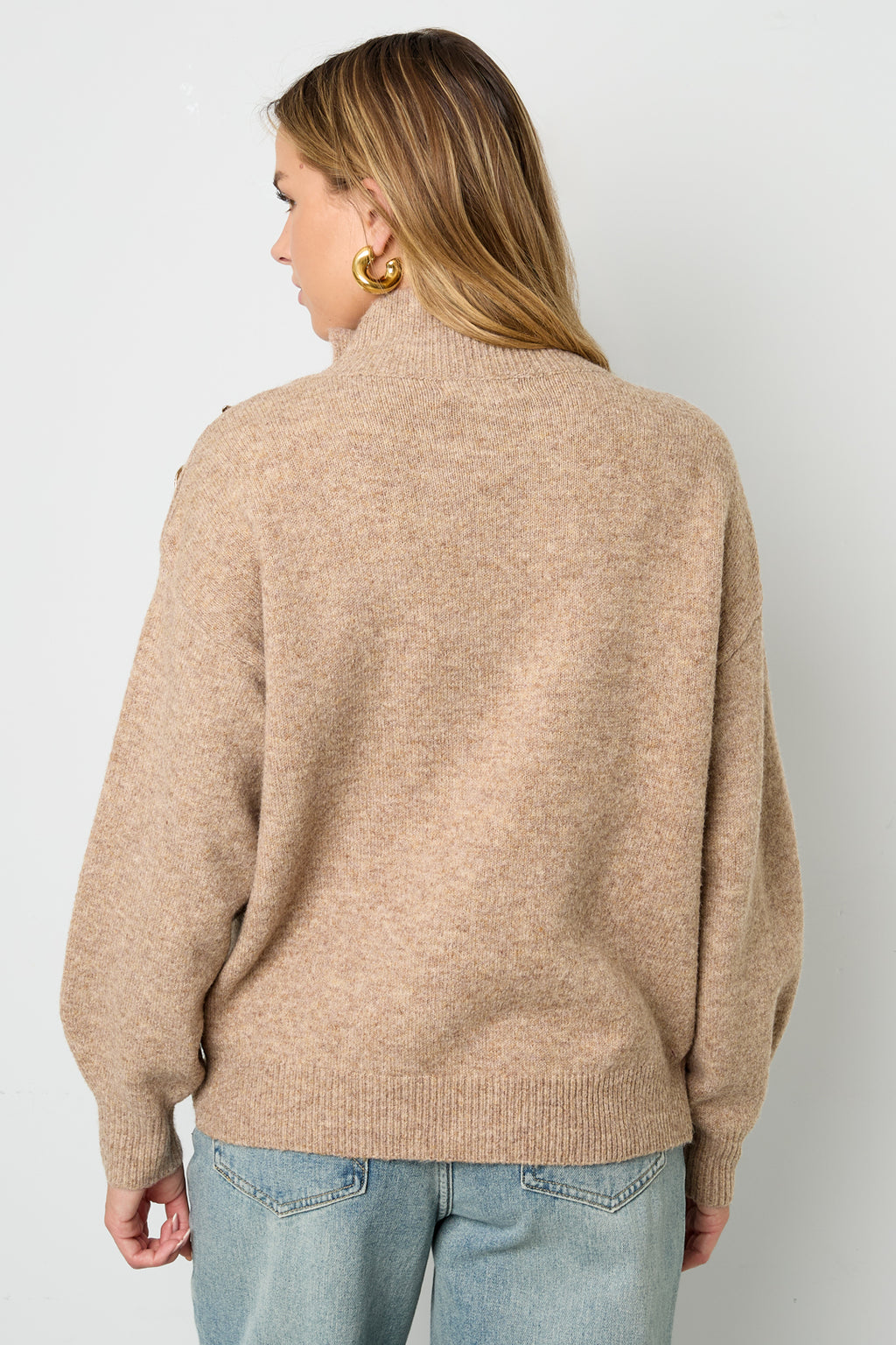 Knitted Polyester Fiber Women's Turtleneck Sweater Casual Solid Color