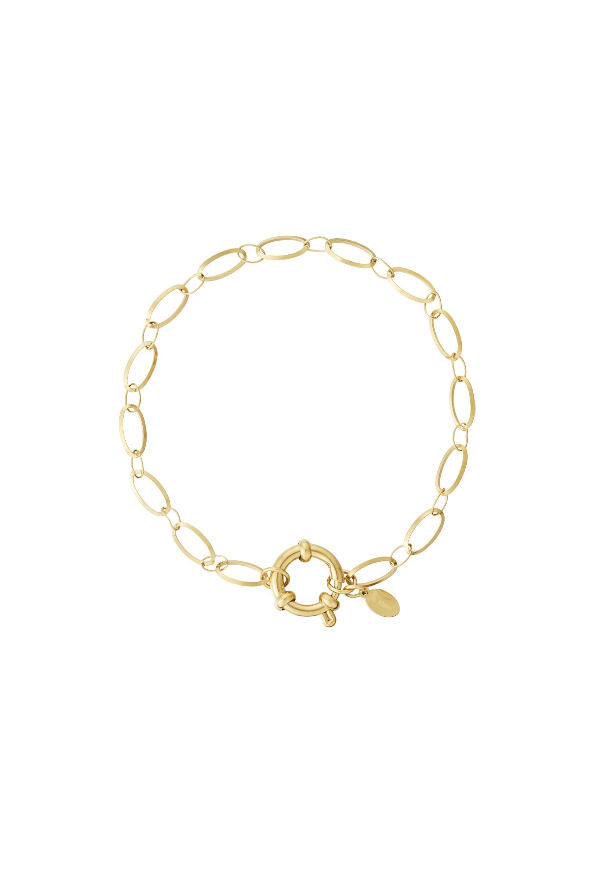 Gouden schakel armband met ovale schakels en veersluiting
