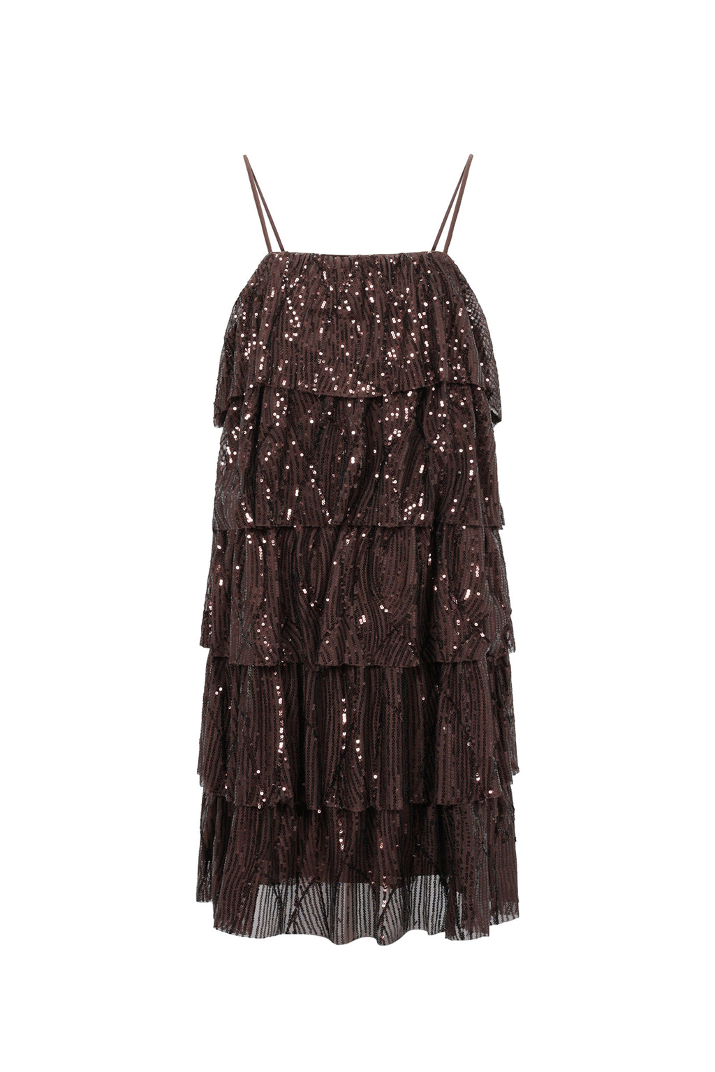 Zwarte mini jurk met sequins, franje en spaghettibandjes