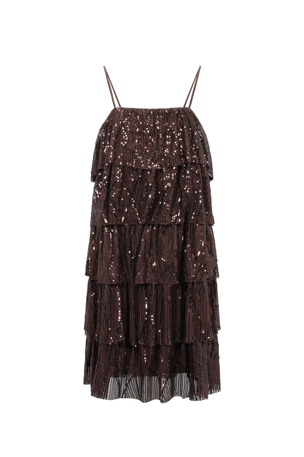 Zwarte mini jurk met sequins, franje en spaghettibandjes