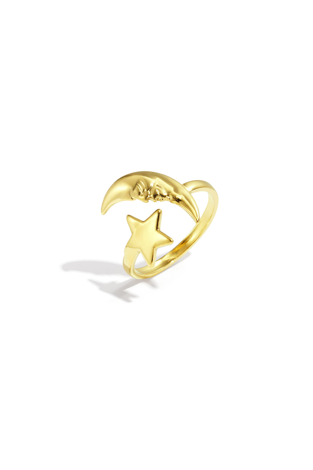 Gouden verstelbare ring met maan en ster motief van roestvrij staal