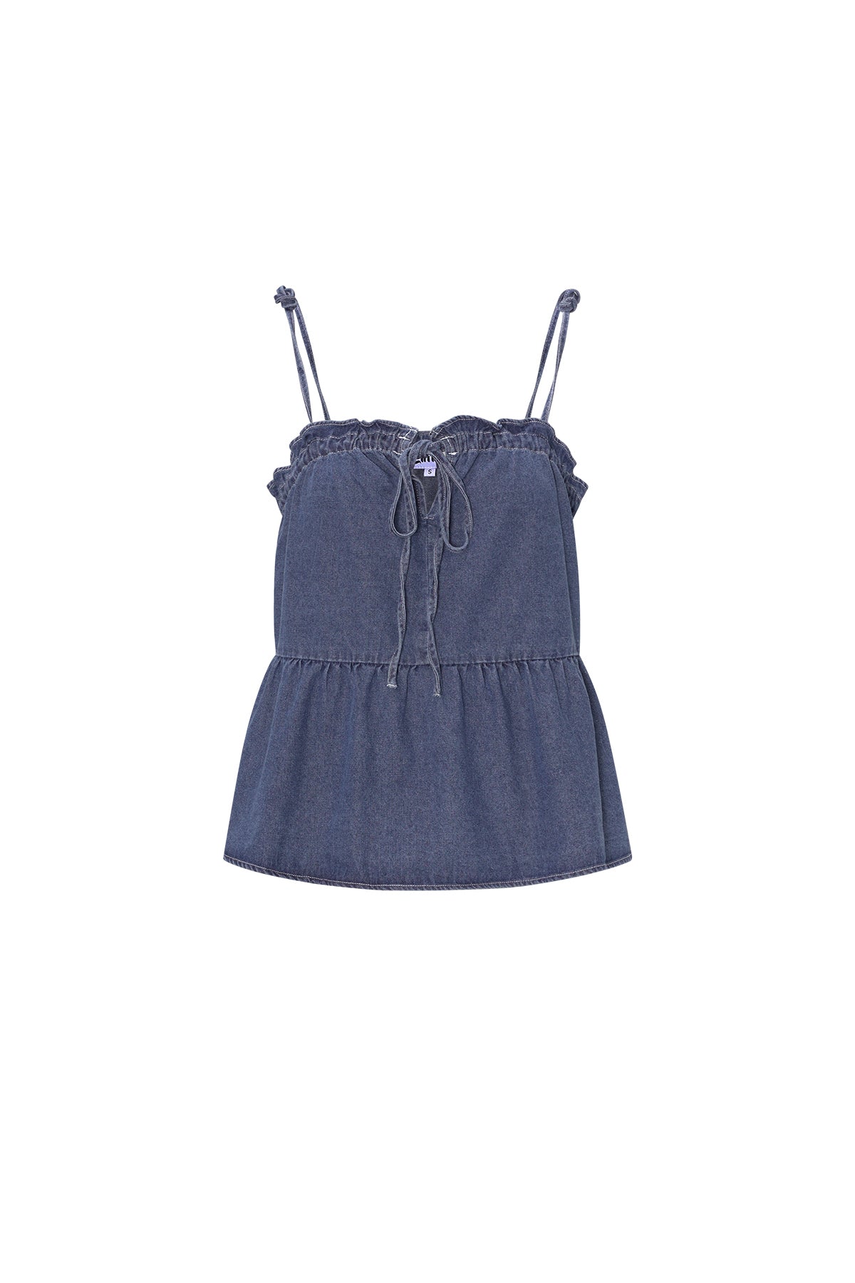 Blauwe denim corset top met elastische details en verstelbare bandjes