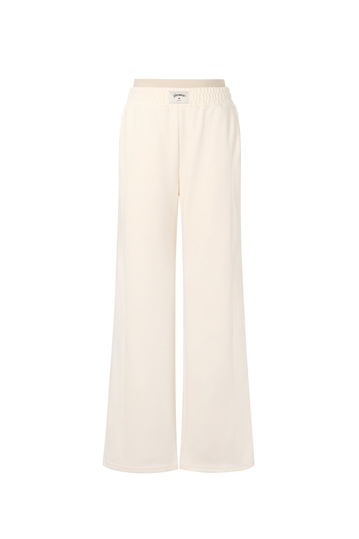 Oatmeal gebreide broek met wide leg pijpen en elastische tailleband