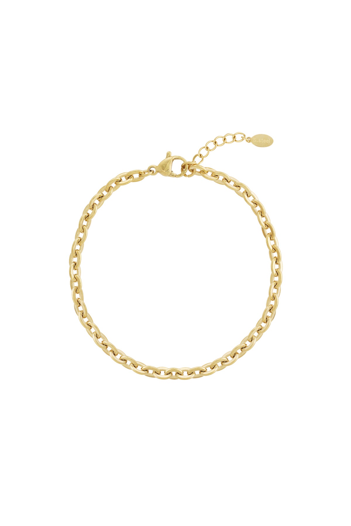 Goudkleurige schakelarmband van roestvrij staal met fijne schakels