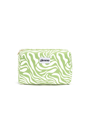 Make-up etui met witte golvende patronen op groene polyester ondergrond