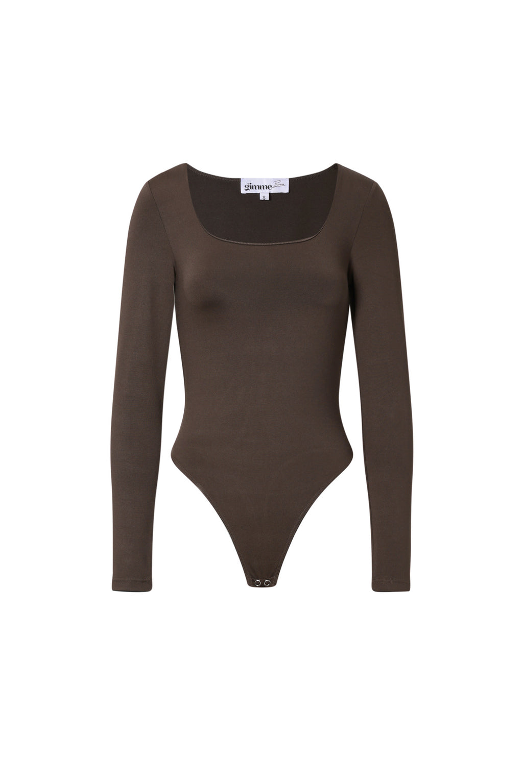 Donkerbruine bodysuit met vierkante halslijn en lange mouwen