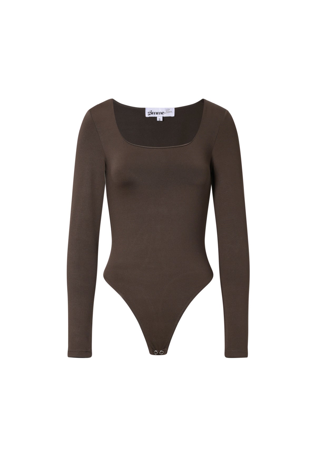 Donkerbruine bodysuit met vierkante halslijn en lange mouwen