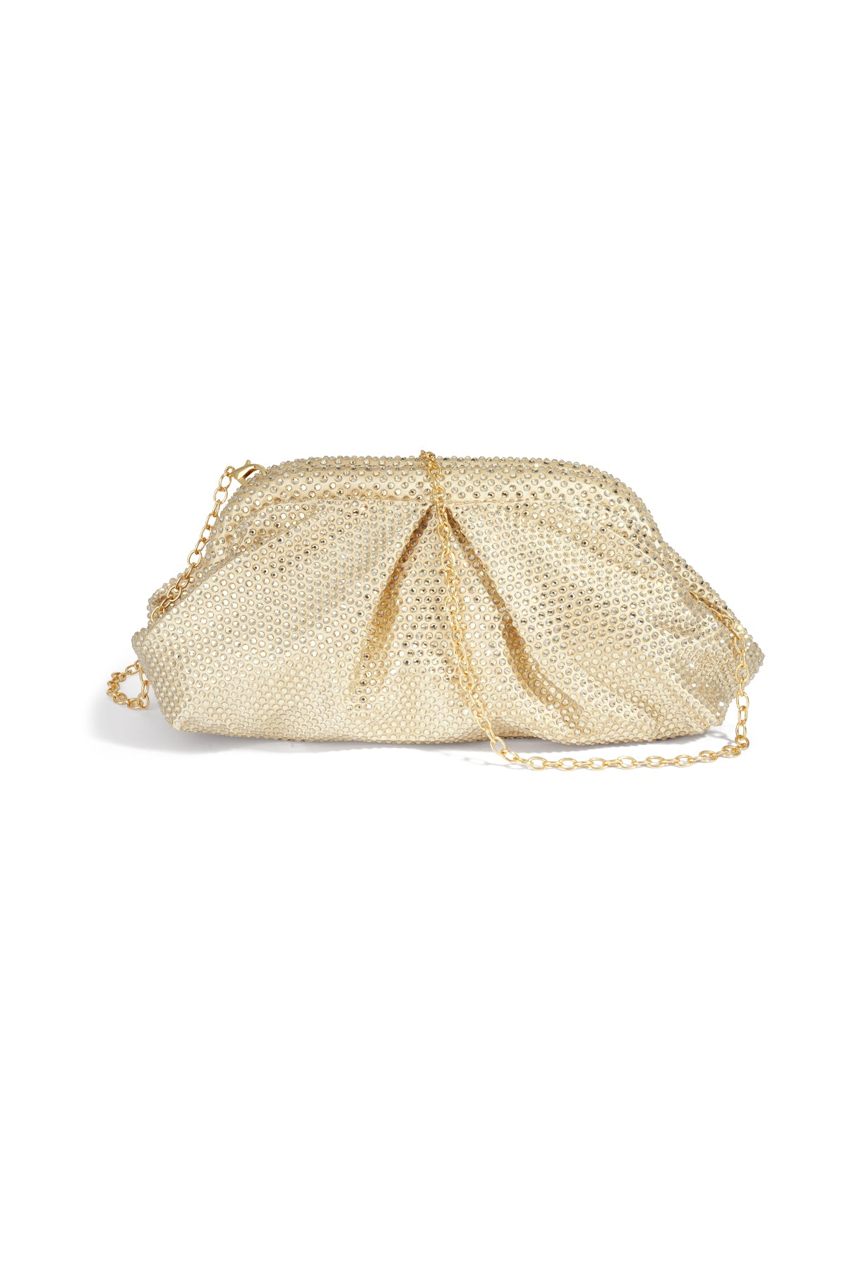 Gouden chainmail mesh clutch met afneembare ketting