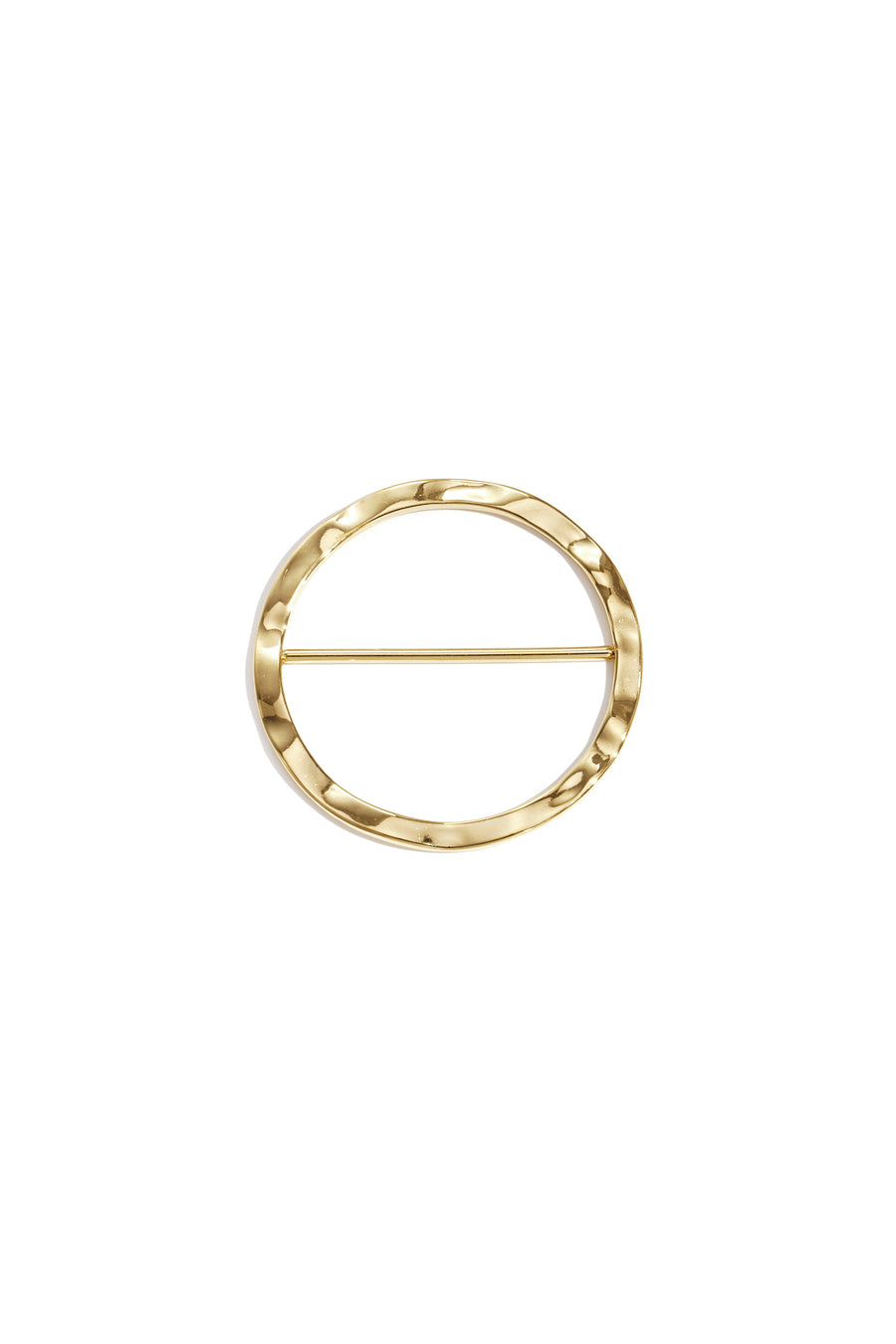 Goudkleurige ronde sjaalclip met geribde textuur van roestvrij staal