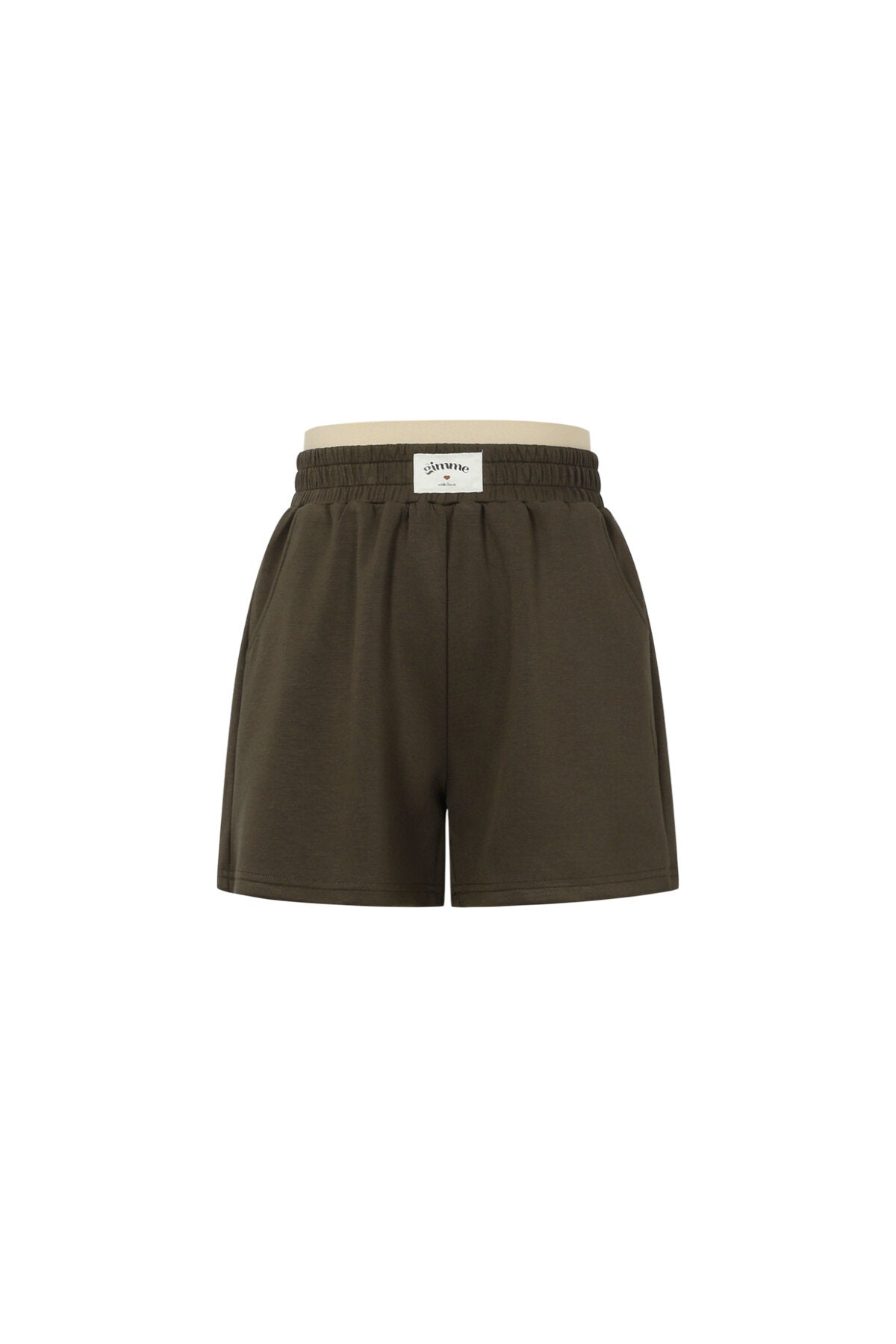 Olijfgroene casual shorts van polyester met elastische tailleband