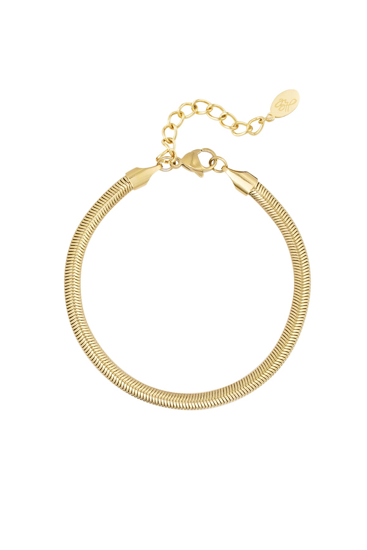 Gouden platte schakel armband van roestvrij staal