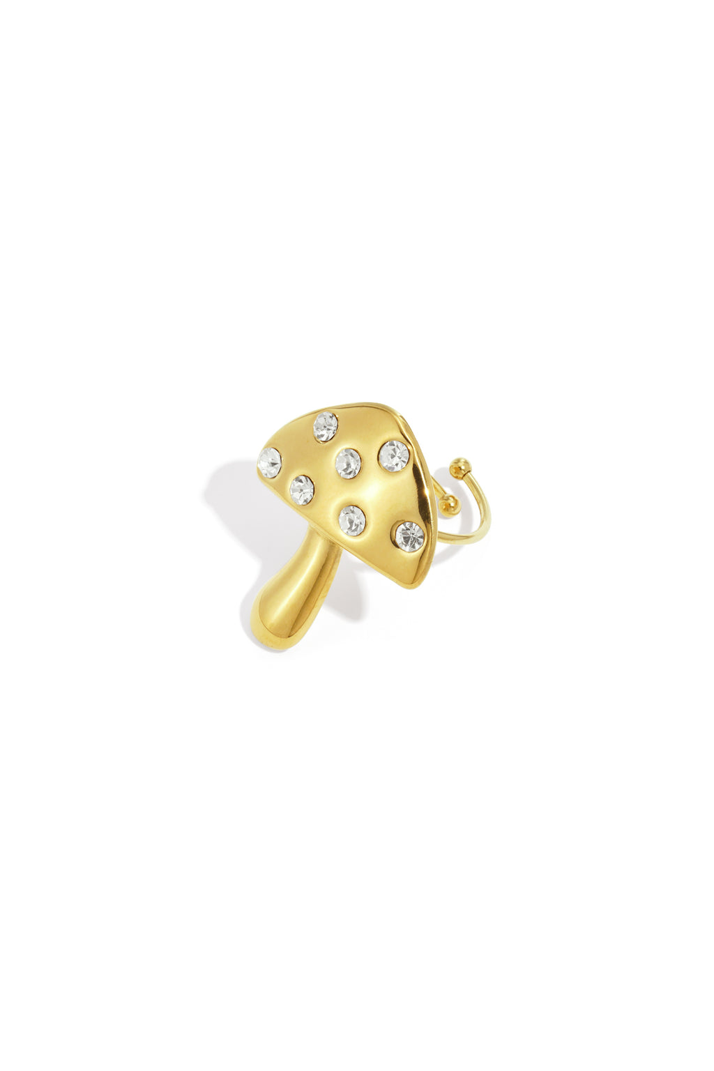 Gouden paddenstoel ring met kristallen stippen van roestvrij staal