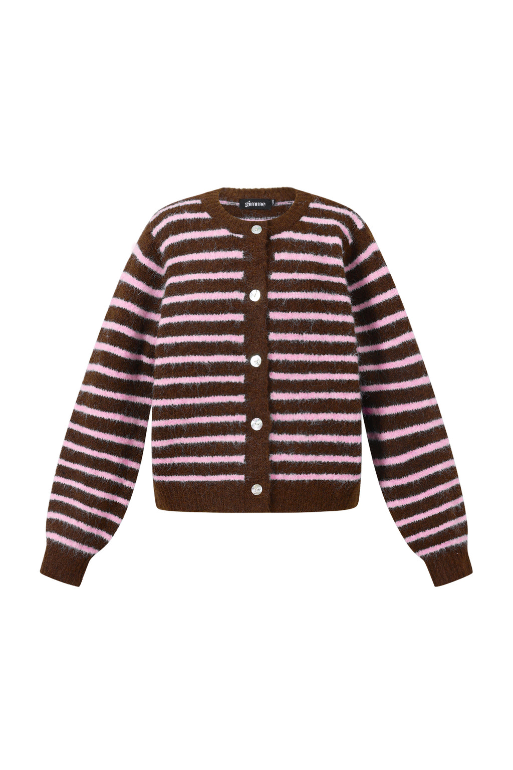 bruin gestreept vest met roze strepen en bruine knopen