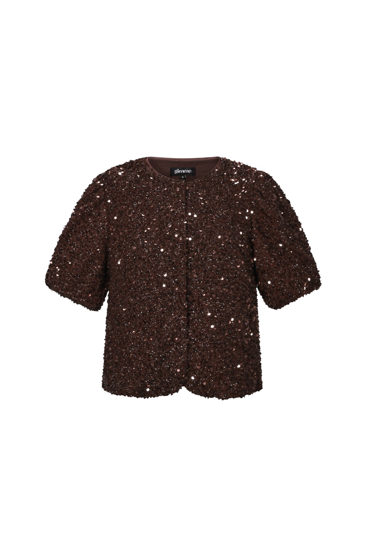 Bruin sequin bolero jasje met korte mouwen en ronde hals