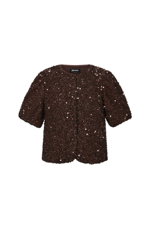 Bruin sequin bolero jasje met korte mouwen en ronde hals