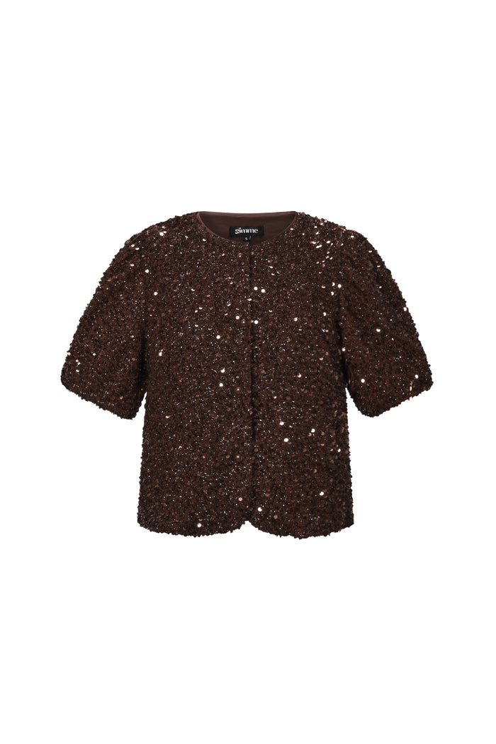 Bruin sequin bolero jasje met korte mouwen en ronde hals