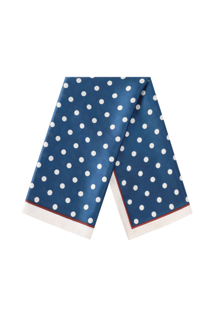 Donkerblauwe sjaal met witte polka dots van polyester