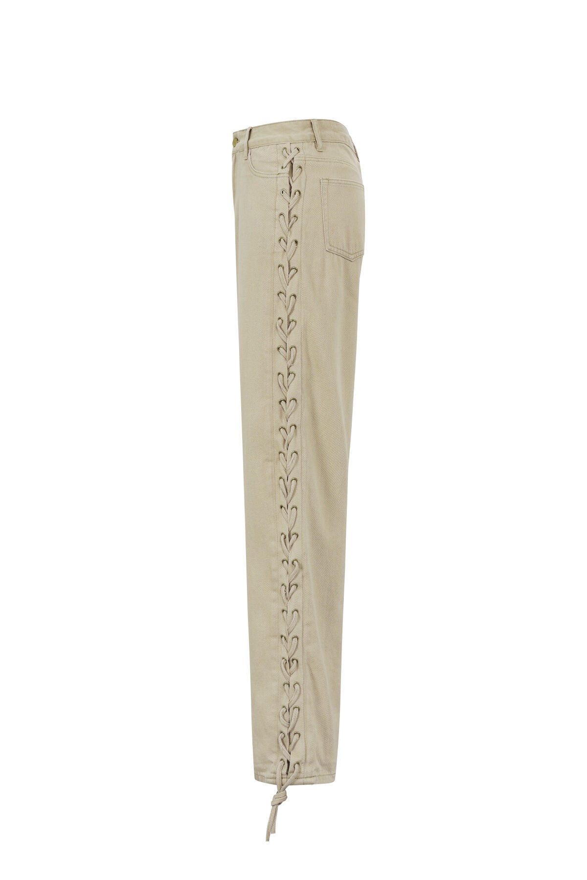 Woven Cotton Women's Straight Leg Pants Tie-up Casual