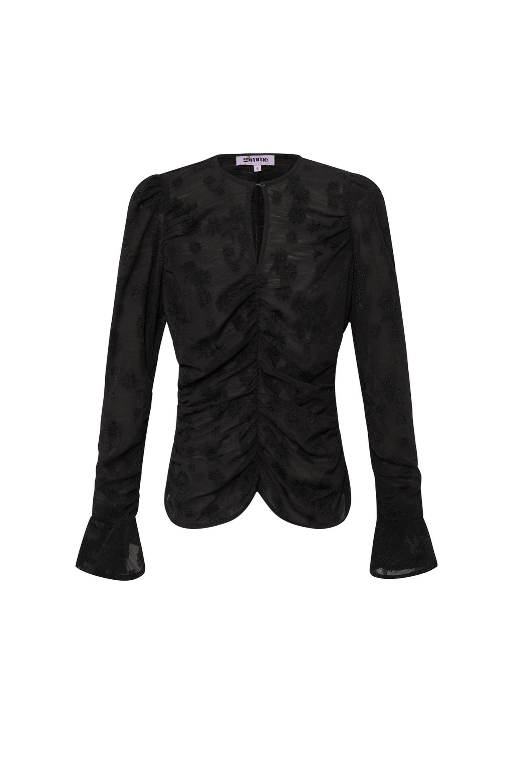 Zwarte longsleeve met gerimpelde textuur over de hele top van polyester