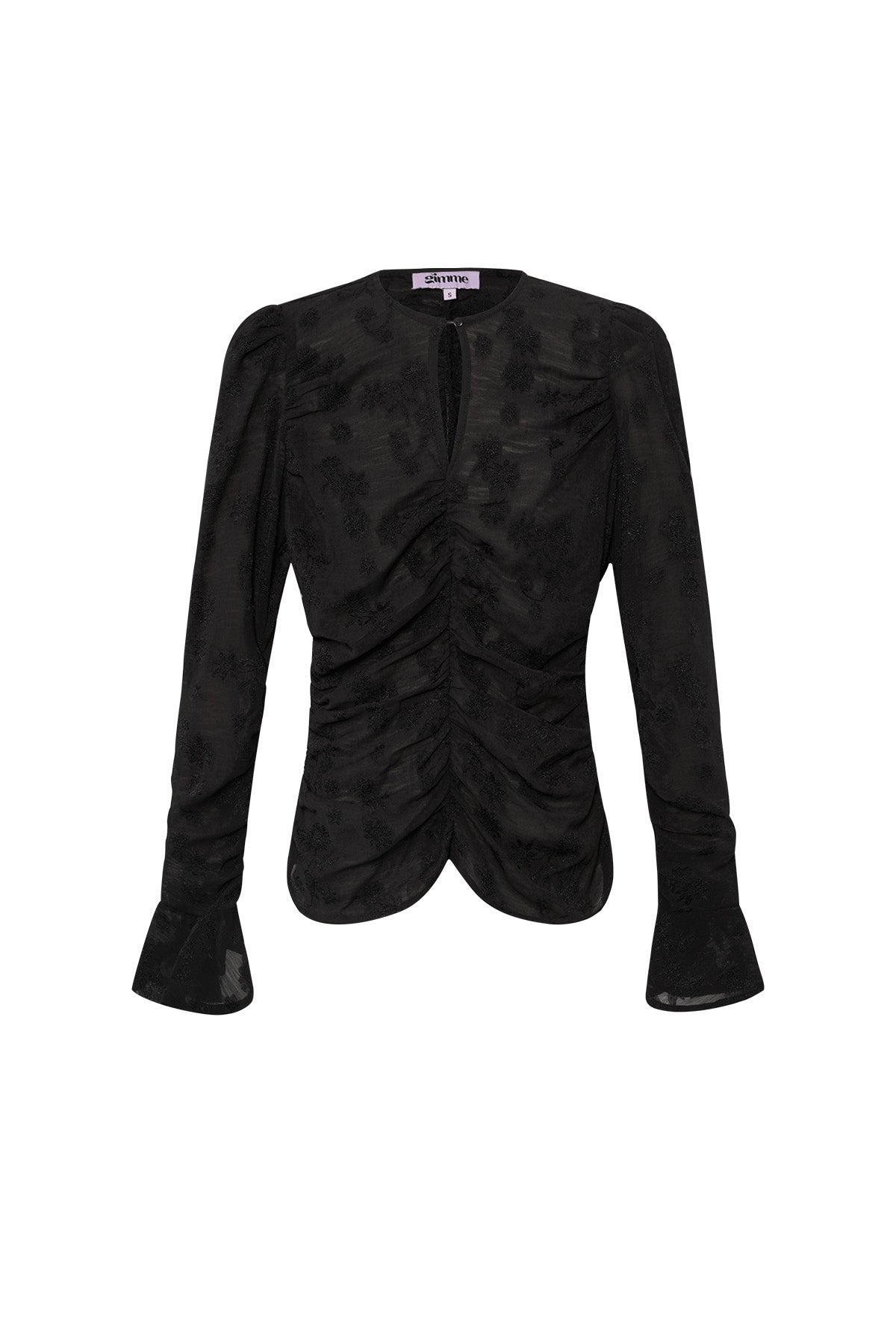 Zwarte longsleeve met gerimpelde textuur over de hele top van polyester