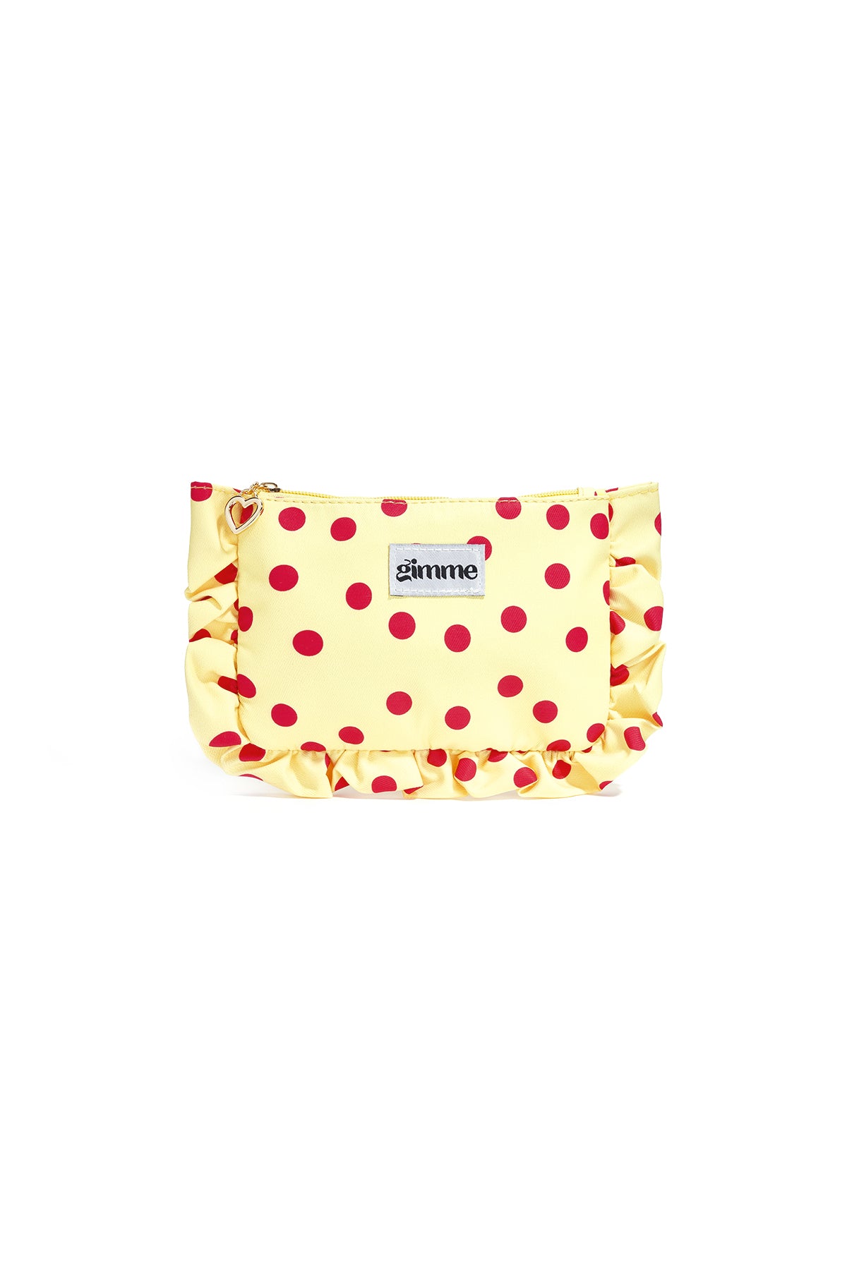 Gele polyester beauty tas met roze polkadot patroon