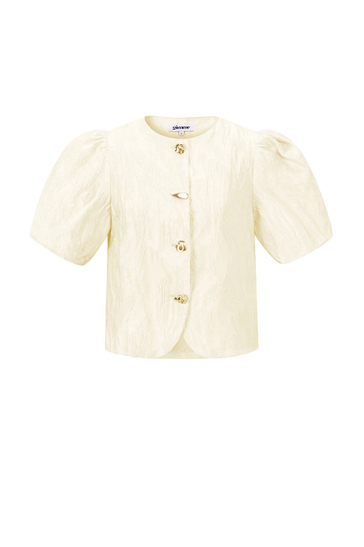 Roomwitte pofmouw blouse van polyester met gouden knopen