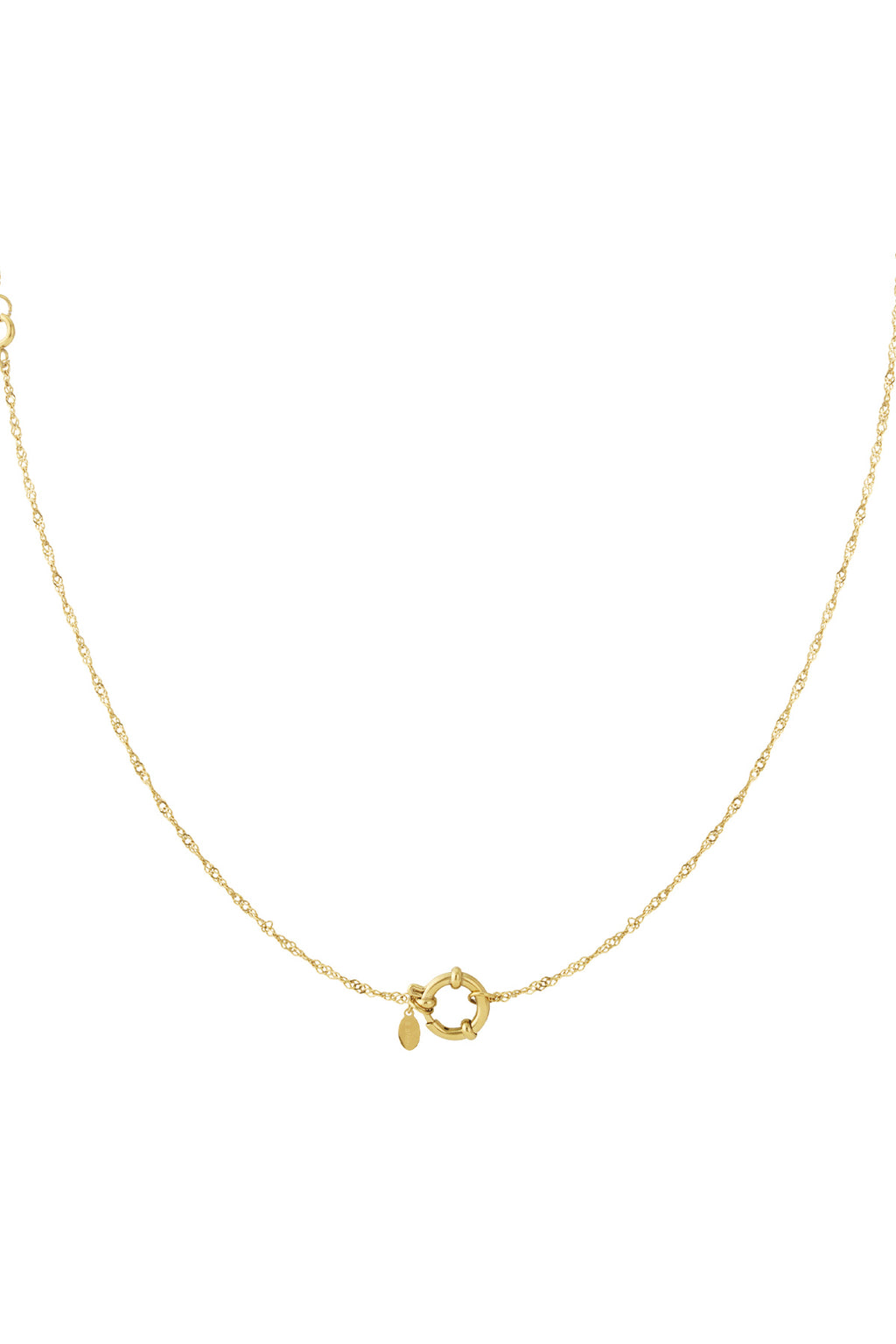 Gouden fijne schakel ketting met karabijnhaak charm als accent