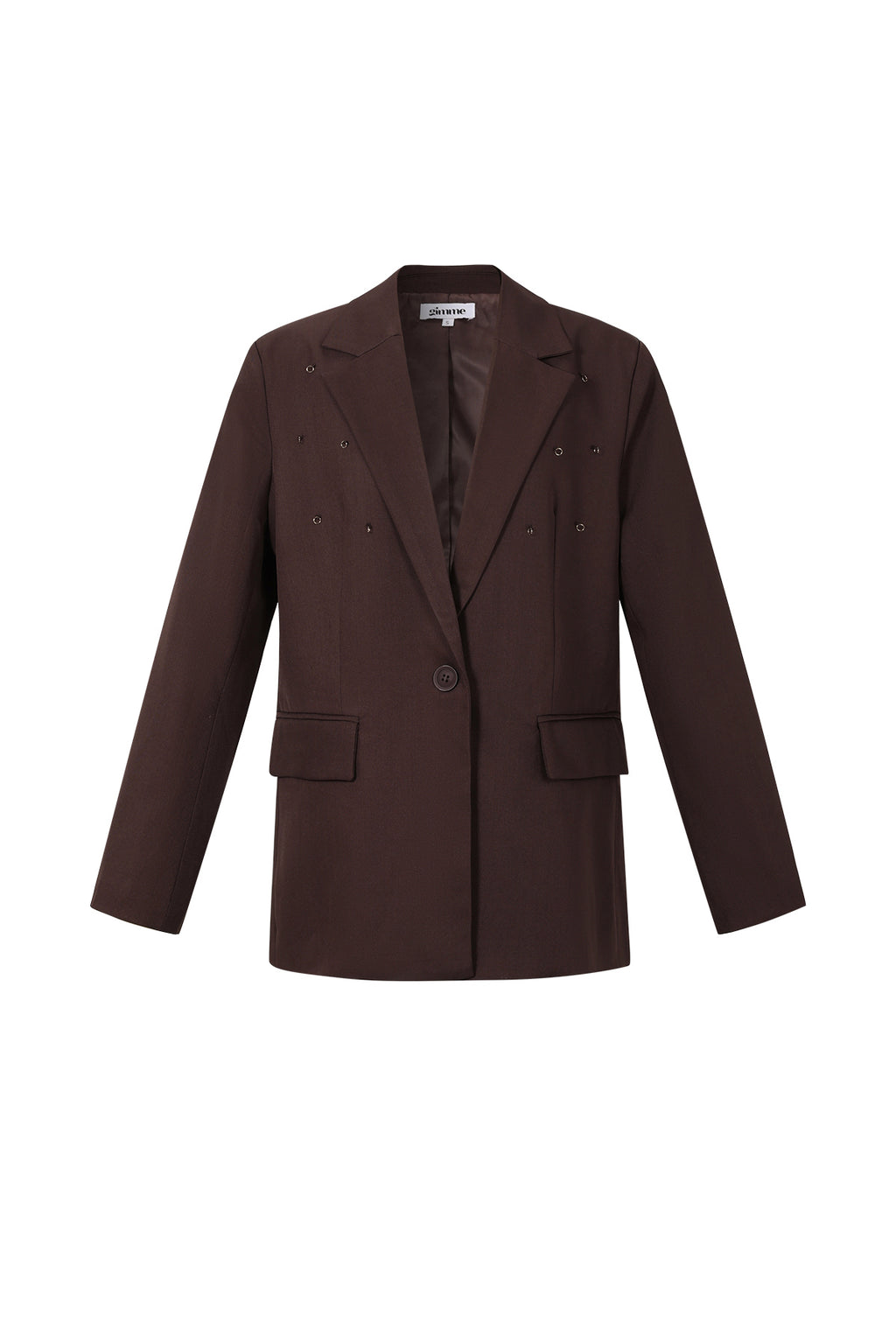 Bruine oversized blazer met scherpe tailoring en enkele knoopsluiting