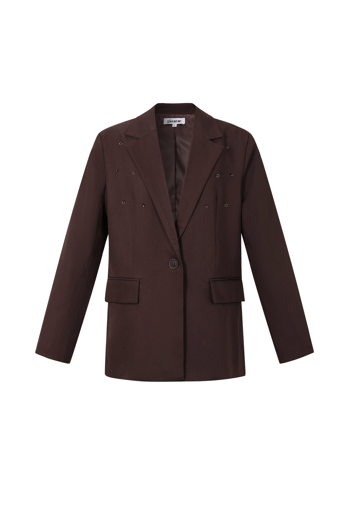 Bruine oversized blazer met scherpe tailoring en enkele knoopsluiting