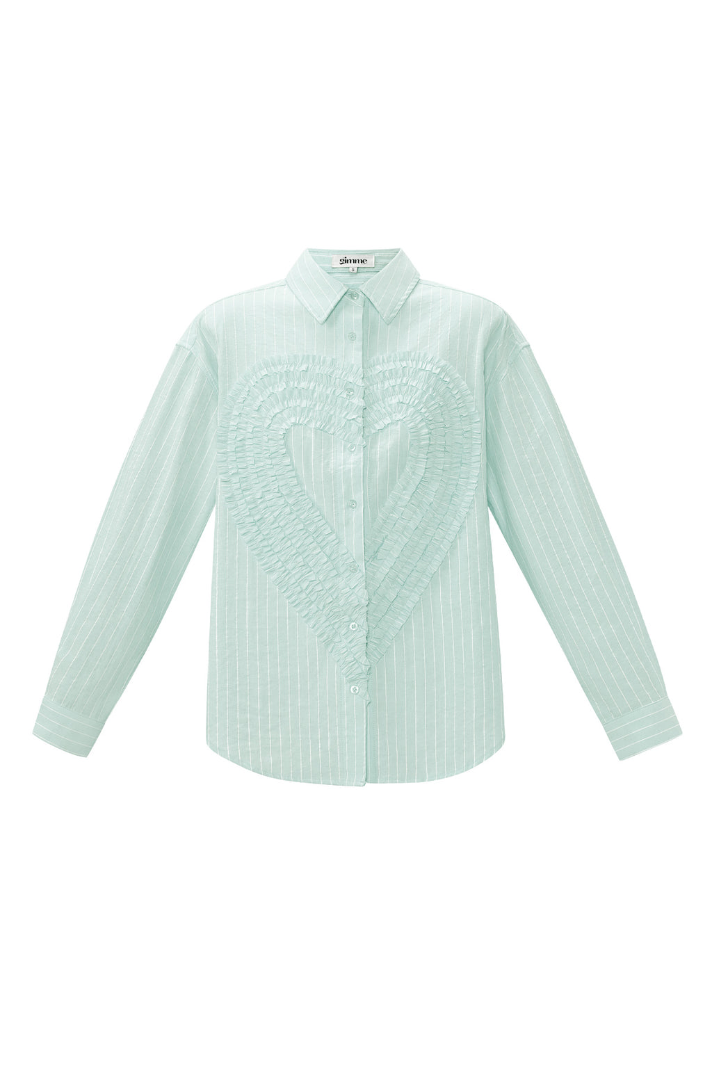 Cotton Woven Women's Blouse Casual Stripes Heart Ruffle Detail