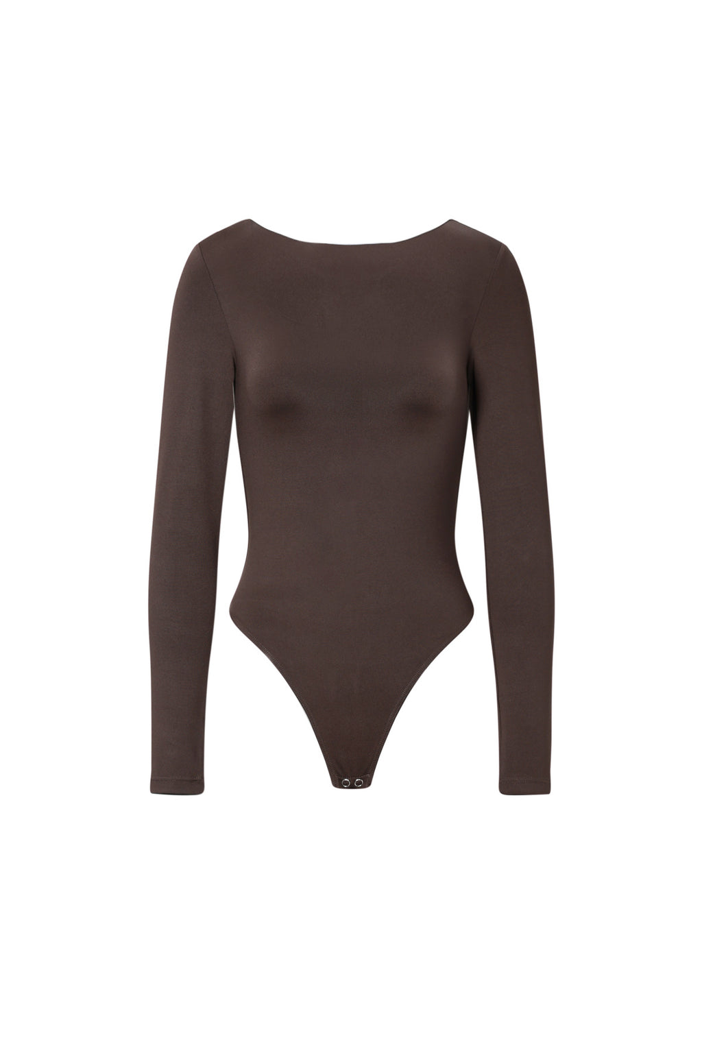 donkerbruine nylon shapewear bodysuit met lange mouwen