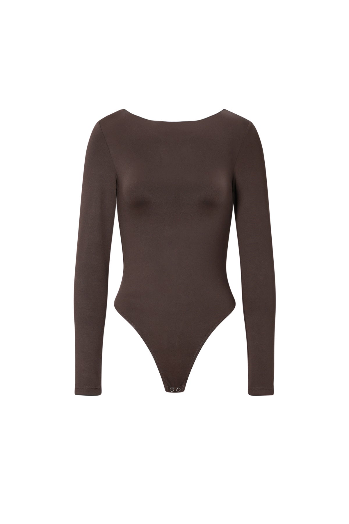 donkerbruine nylon shapewear bodysuit met lange mouwen