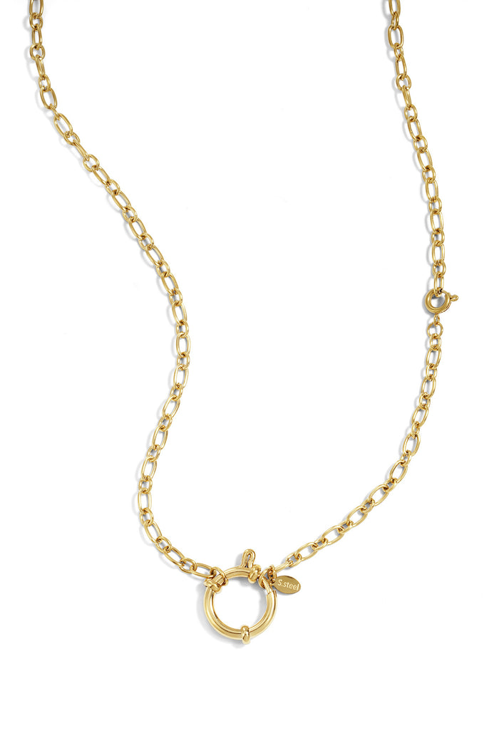 Gouden anker schakel ketting van roestvrij staal met ronde karabijnhaak sluiting